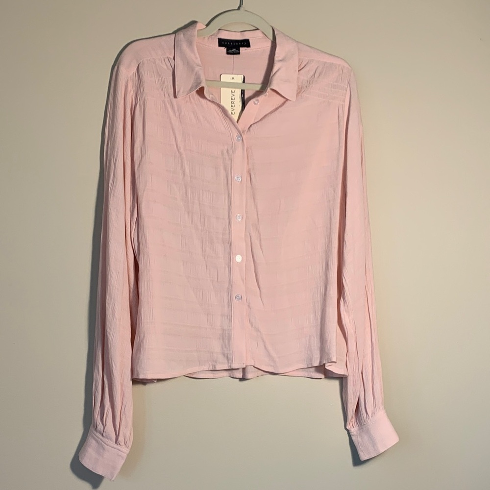 Sanctuary New Day Shirt Med‎ Lt Pink Button Front XLong Poet Sleeve Slight Crop